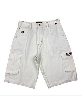 VTG Y2K Fubu Baggy Hip Hop Cargo Pocket Shorts White •  Size 36